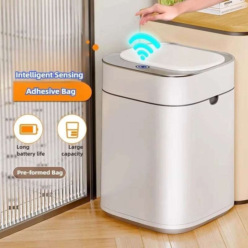 

14L smart bathroom trash can automatic bagging smart sensor garbage electric no touch square automatic trash can smart home