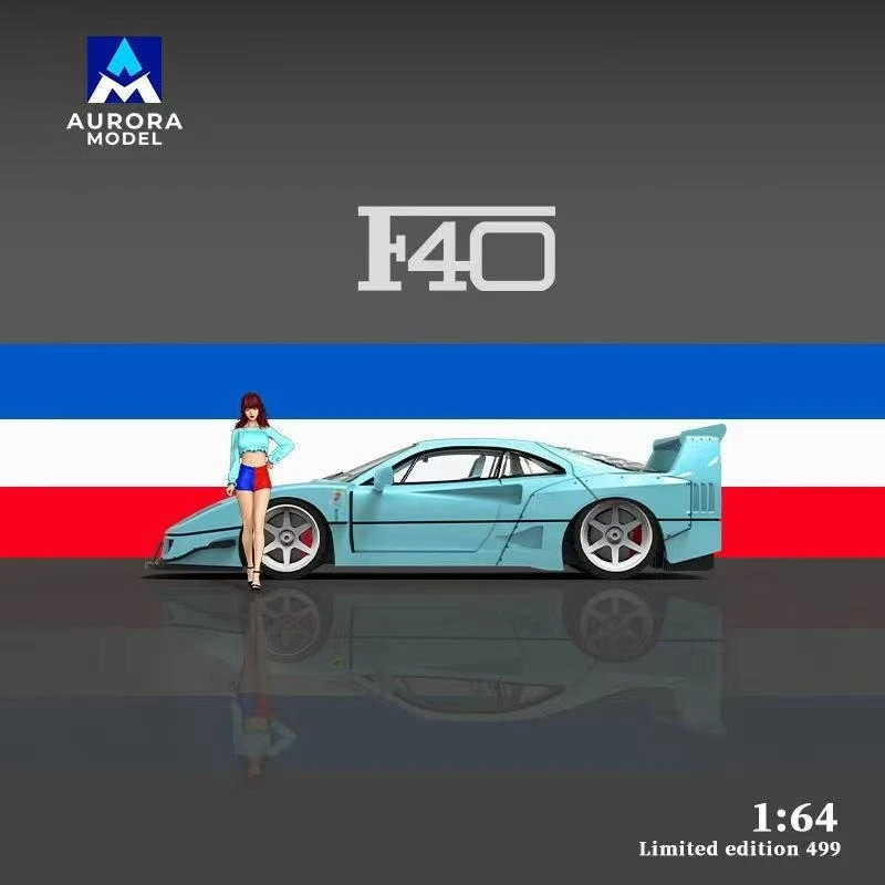 **الطلب المسبق ** موديلات أورورا 1:64 F40 أزرق / كارتون أبيض محدود 499 نموذج سيارة دييكاست