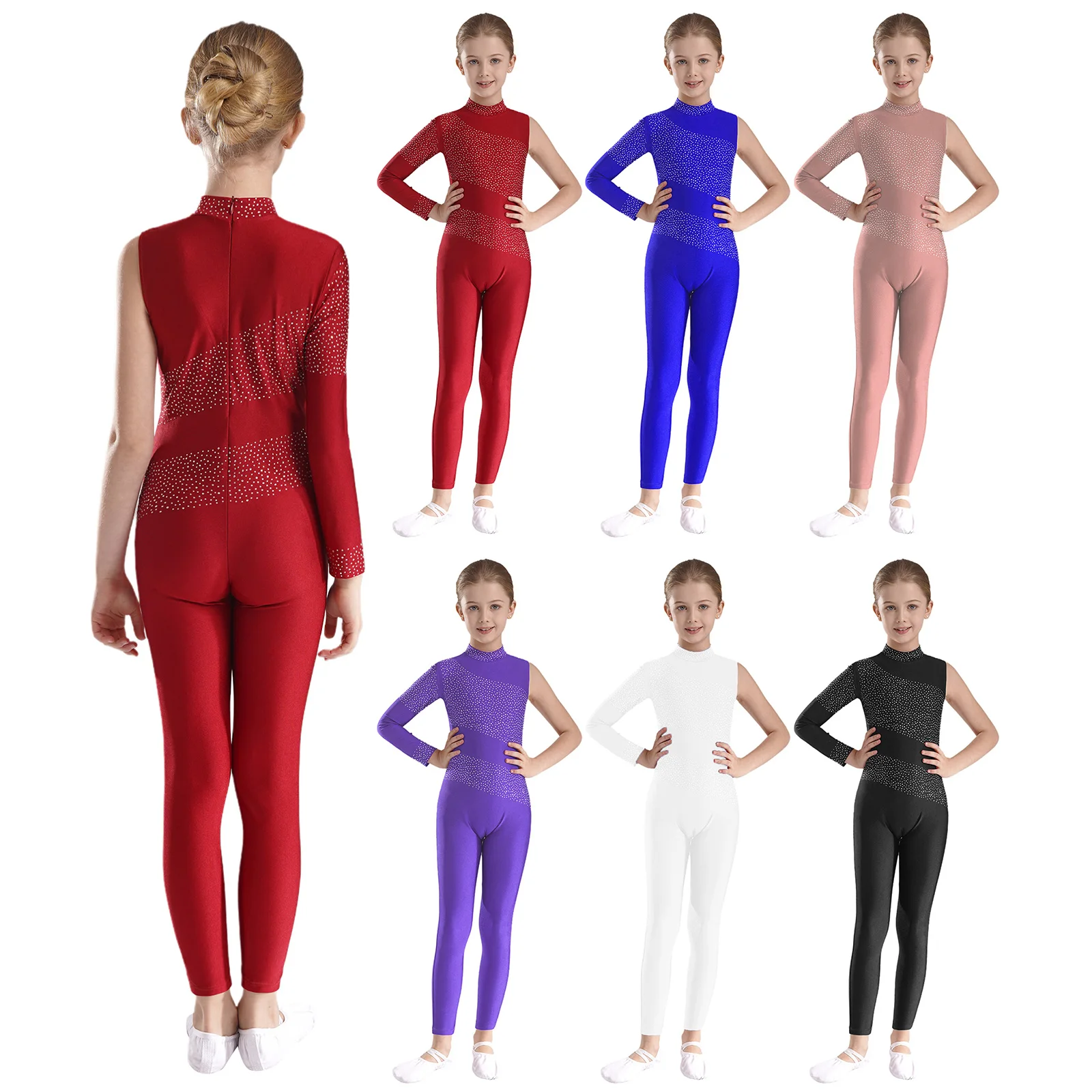 Kids Teens Ballet Dance Unitard Girls Sparkly Long Sleeve Gymnastics Leotard Jumpsuits Children Dancing Class Training Dancewear