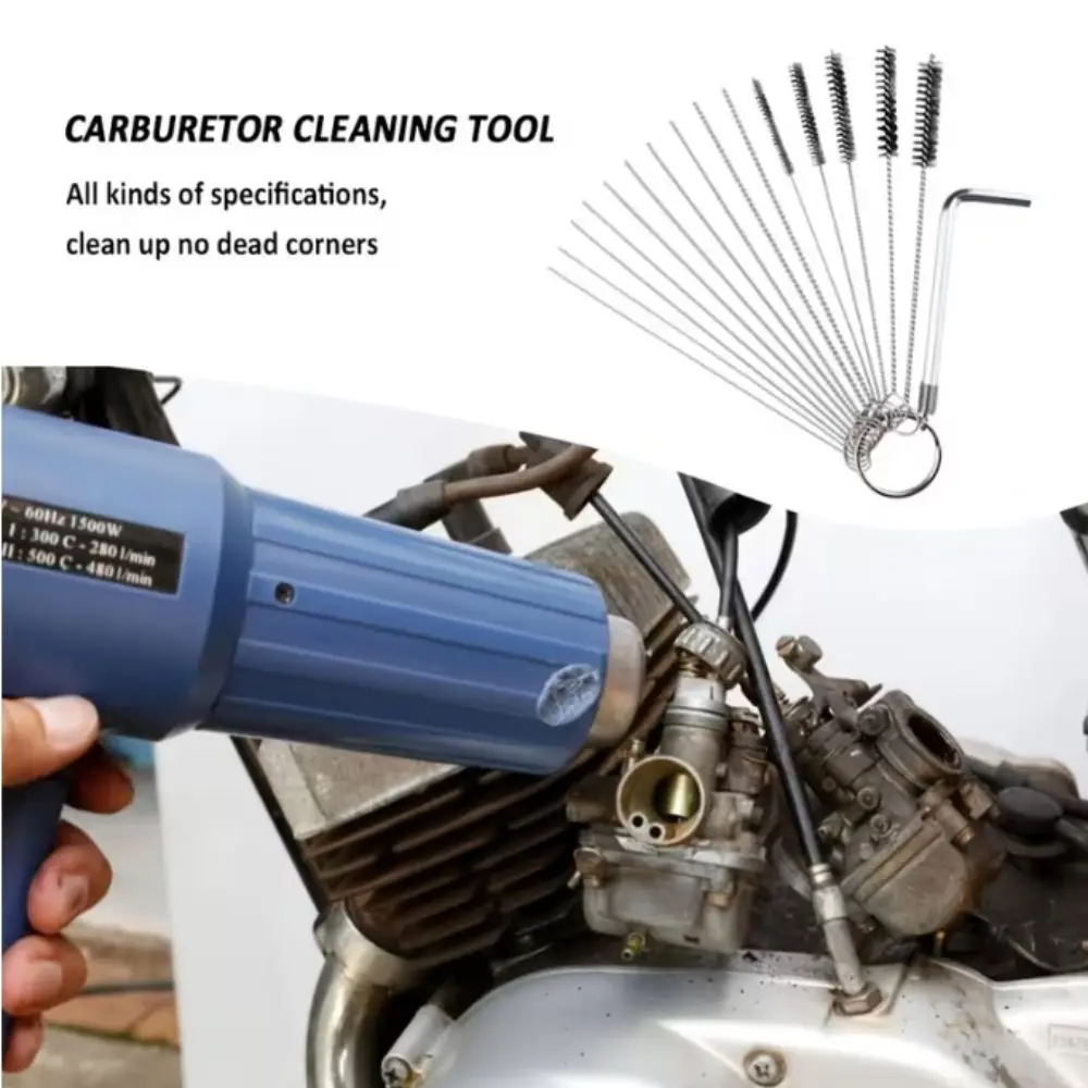 

10 Cleaning Needles Carburetor Cleaner Tool 5 Nylon Brushes Versatile Carbon Dirt Jet Cleaner Multi Purpose Portable Design
