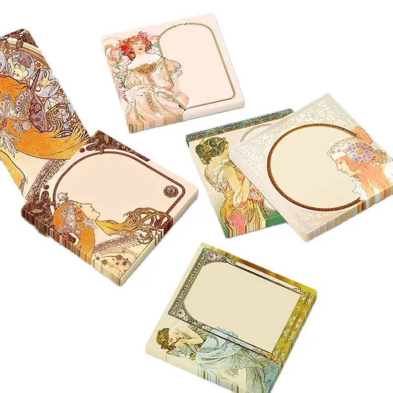 50 Sheets/Set Alphonse Mucha Oil Painting Series Memo Pads Retro European Style Sticky Notes DIY Journal Decoration