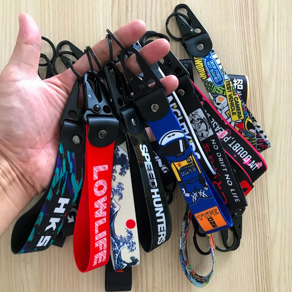 JDM Car Key Hanger Colorful Various Key Ring Tow Sides Thermoprint Key Strap Car Motorcycle Accesiories Decorations of Keychain