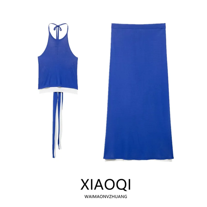 

Summer New Arrival Women's Knitted Bal Collar T-irt Double Layer Faionable Casual Long Pants ort Sve round Ne