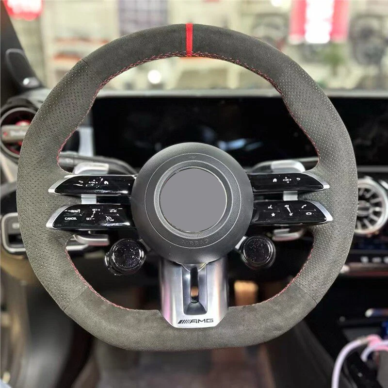 DIY Car Steering Wheel Cover Wrap Suede for Mercedes Benz AMG GT A35 A45 A45S C43 CLS53 E53 E63 EQE 43 53 SL43 SL55 SL63
