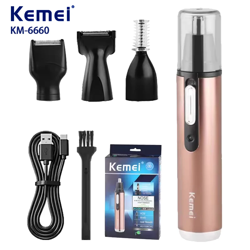 

Kemei 6660 4in1 Rechargeable Micro Nose Hair Trimmer Beard Grooming For Men Eyebrow Hair Removal Nose Ear Shaver Cut Cleaner