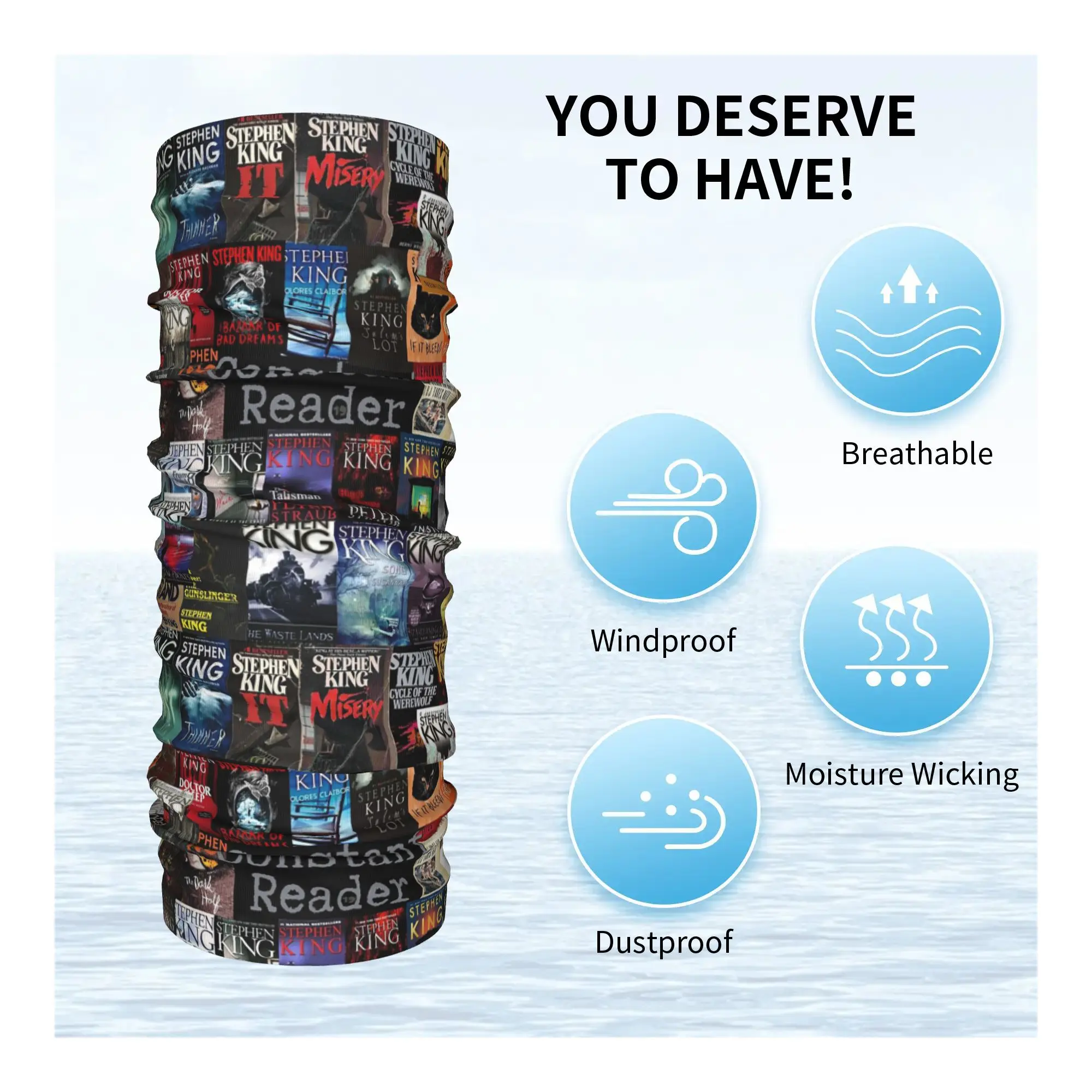スティーブン・キング ブックカバー コンスタントリーダー バンダナ ネックゲイター プリント ラップマスク スカーフ ヘッドバンド サイクリング ユニセックス 大人 冬