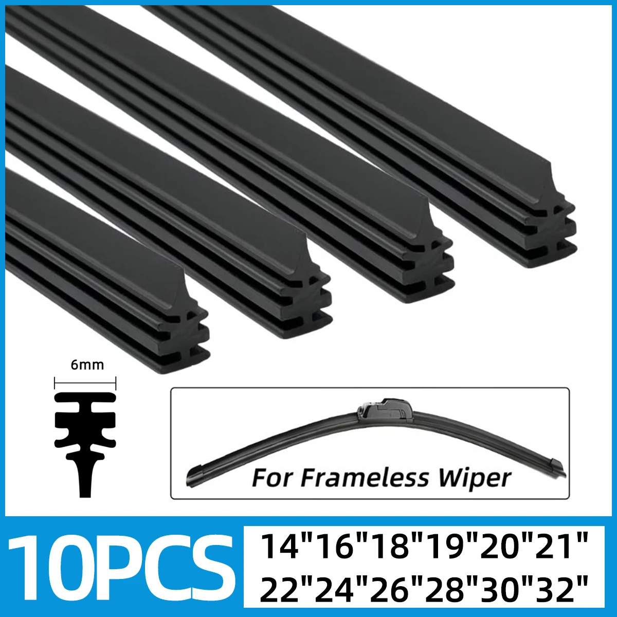 Car Wiper Rubber Strip 14''-32'' Natural Rubber High-Definition Durable Front Windshield Wiper Rubber Strip Replacement Part