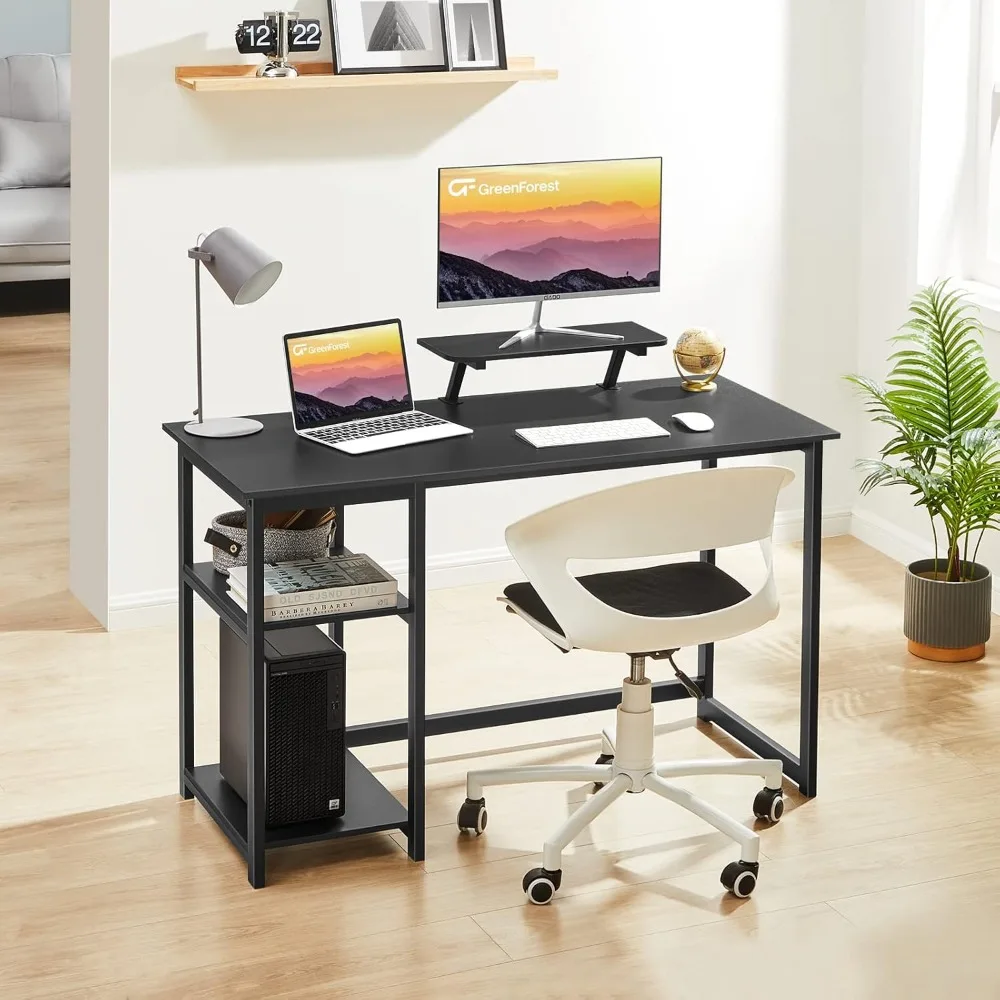 Computer Desk 39 Inch with Monitor Stand, Office Desk with Adjustable Storage Shelves, Small Gaming Desk