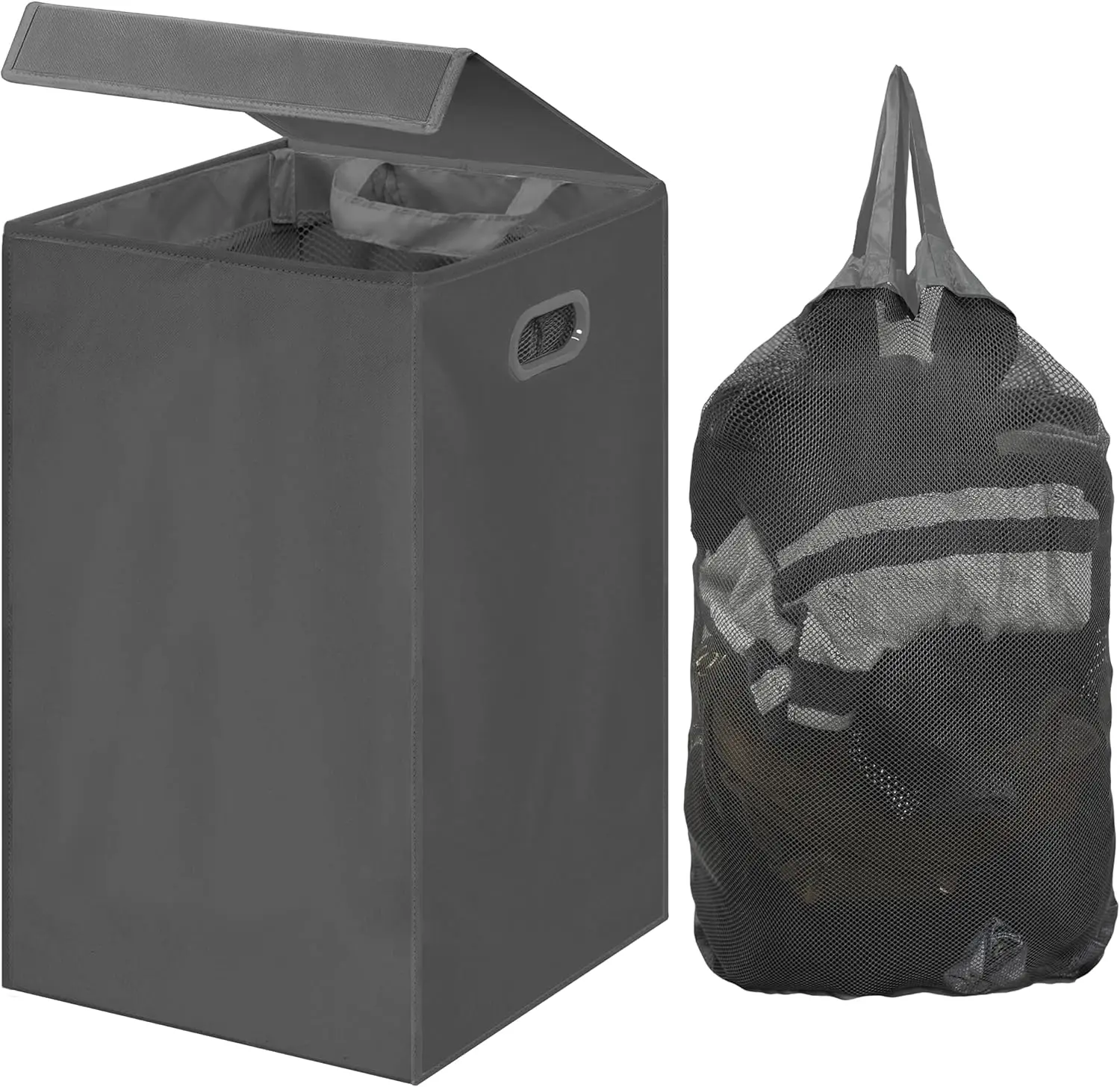 

Foldable Laundry Basket with Lid and Detachable Liner, Dark Gray