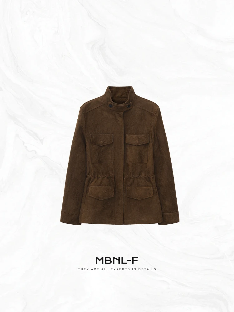 

MBNLF High-End Suede Jaet Retro Sle Financial Coat Ladies ort Outerwear XMXWT667 Fall Collection Faionable Women's Coat