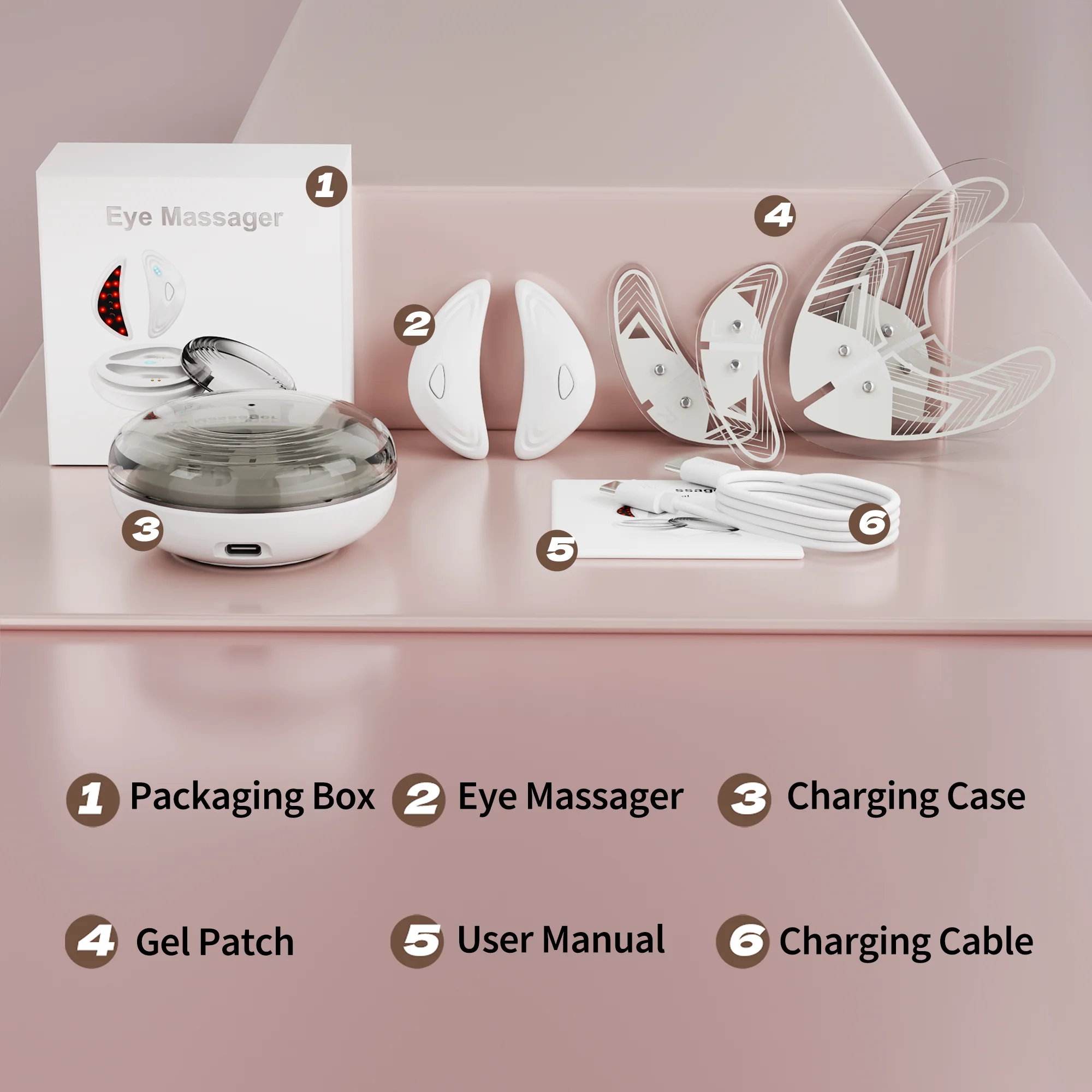 Red Light Under Eye Massager with Patches Portable Microcurrent Eye Skin Care Beauty Device for Eye Bags Dark Circles Puffiness