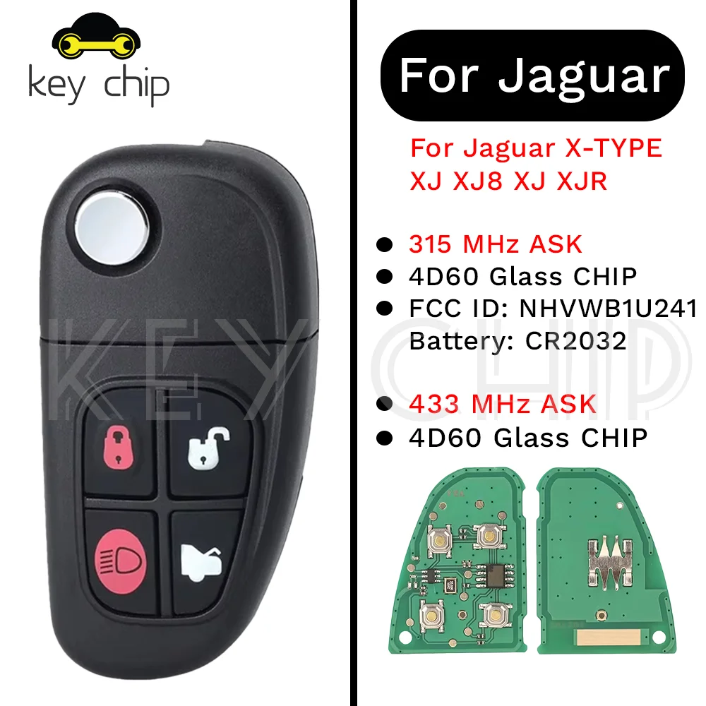 

Откидной дистанционный ключ для Jaguar X-TYPE XJ XJ8 XJ XJR 4D60, стеклянный чип FCC ID: NHVWB1U241, 433 МГц ASK