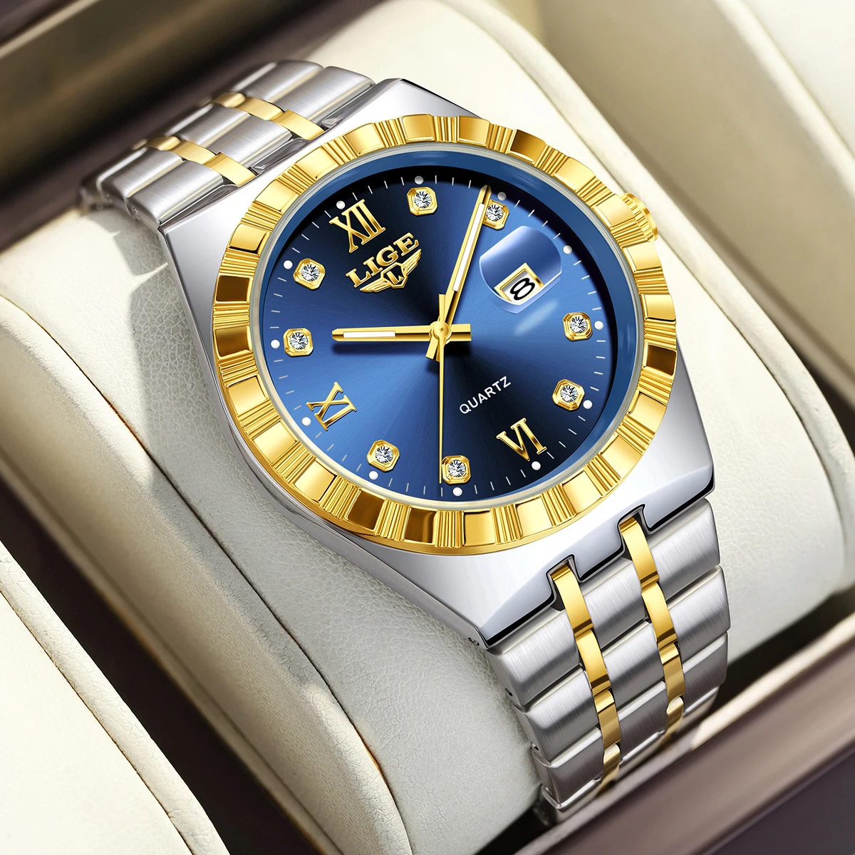 

LIGE 2026 TOP Деловые мужские часы, простые светящиеся часы с календарем, кварцевые наручные часы с ремешком из нержавеющей стали, роскошные мужские часы reloj