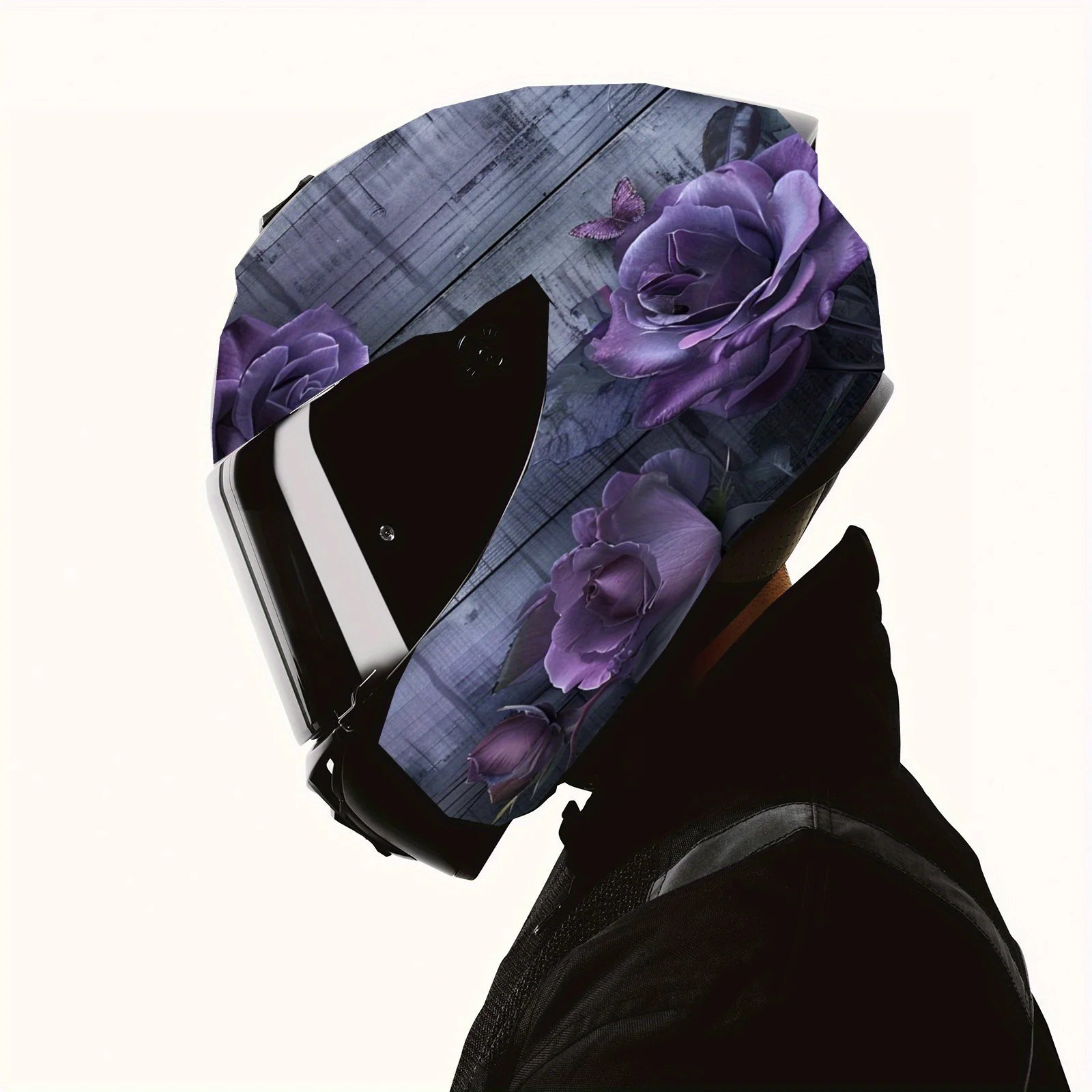 Mysterious romance, purple roses, exquisite, cool, gift, motorcycle helmet sticker - durable PVC, motorcycle racing helmet aesth view 4