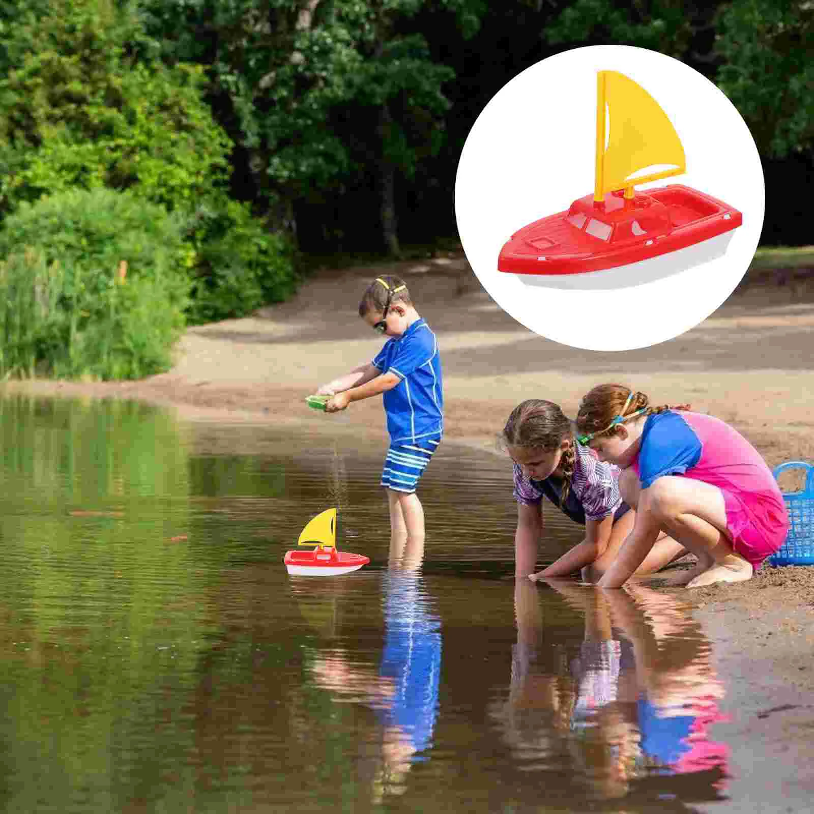 Plastic strandbadspeelgoed Lichtgewicht rode babyshowerboten Speels bad Zwembadspeelgoedsets Zeilraceboot