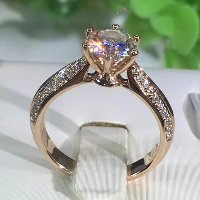 Plated 14K Rose Gold 585 Purple Gold Luxury Shining dazzling Diamond Engagement rings for women Wedding ring Jewelry adjustable