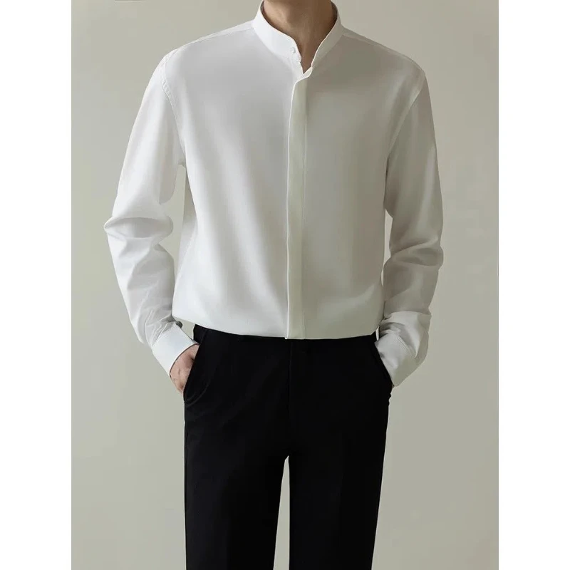 

Men's New Light Mature Style Shirt Korean Version Slim Fit Ice Silk Long Sleeved Shirt Trend