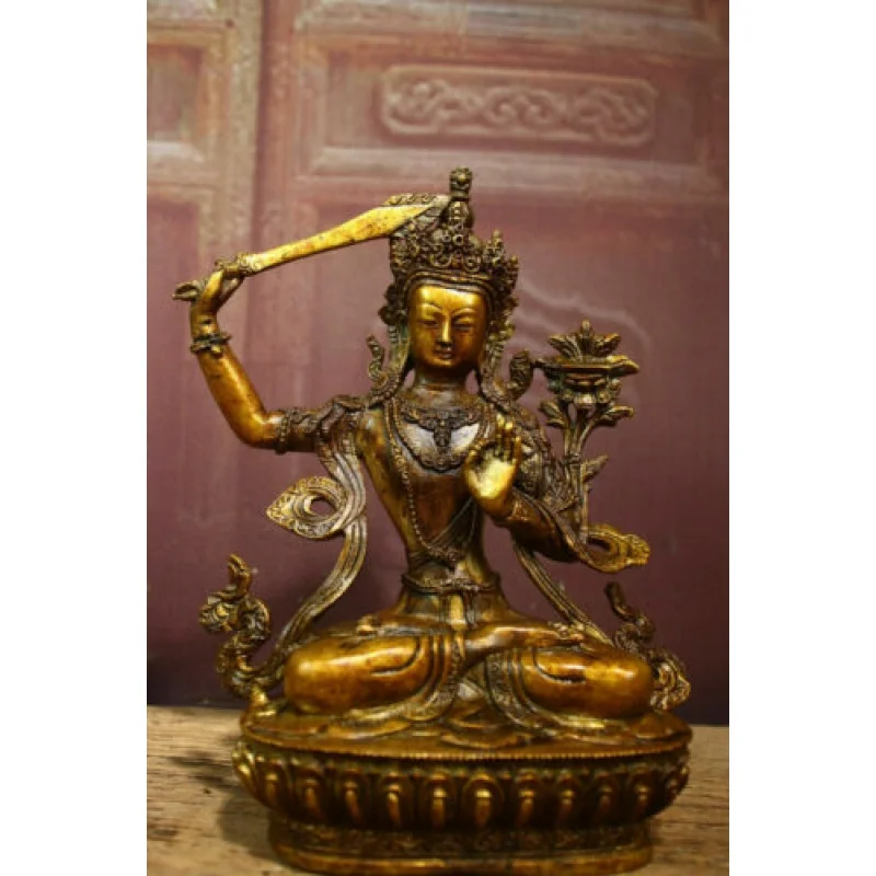 Tibet Buddhism Temple Bronze Gilt Kwan-Yin Buddha Statue 0404