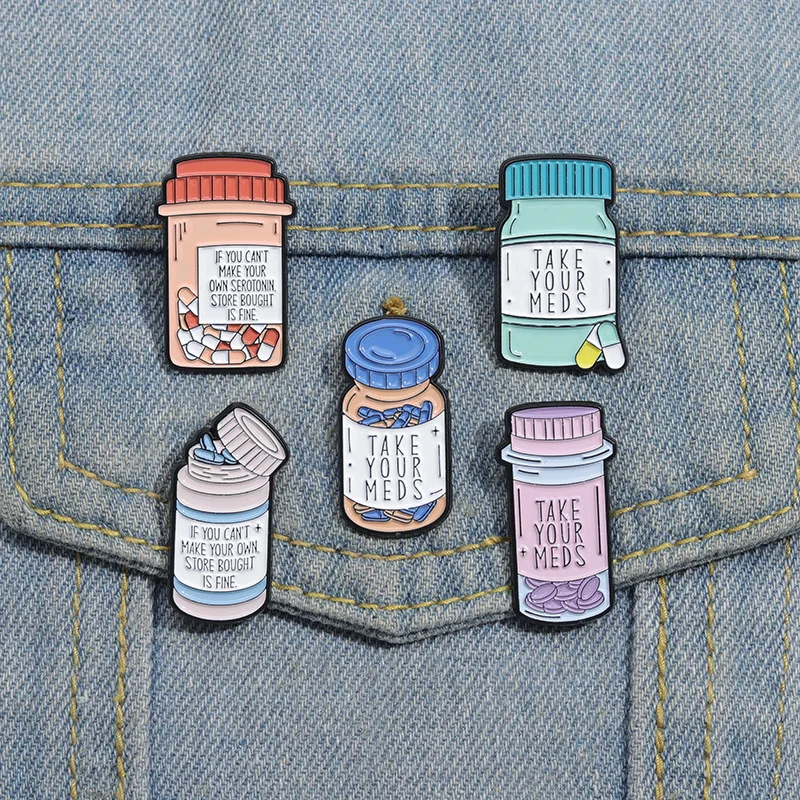 Take Your Meds Enamel Pin Medication Reminder Mental Health Self Care Brooches Lapel Backpack Badge Jewelry Gifts