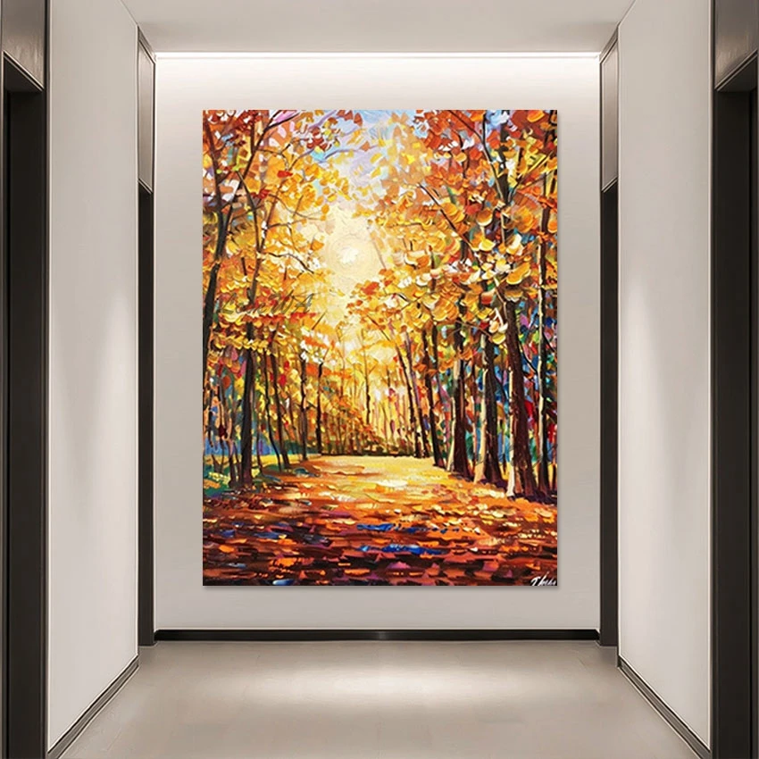 Acrylic Trees Landscape Art Wall Mural, Abstract Frameless Canvas Picture, Handmade Oil Paintings, Latest Design Artwork Gifts