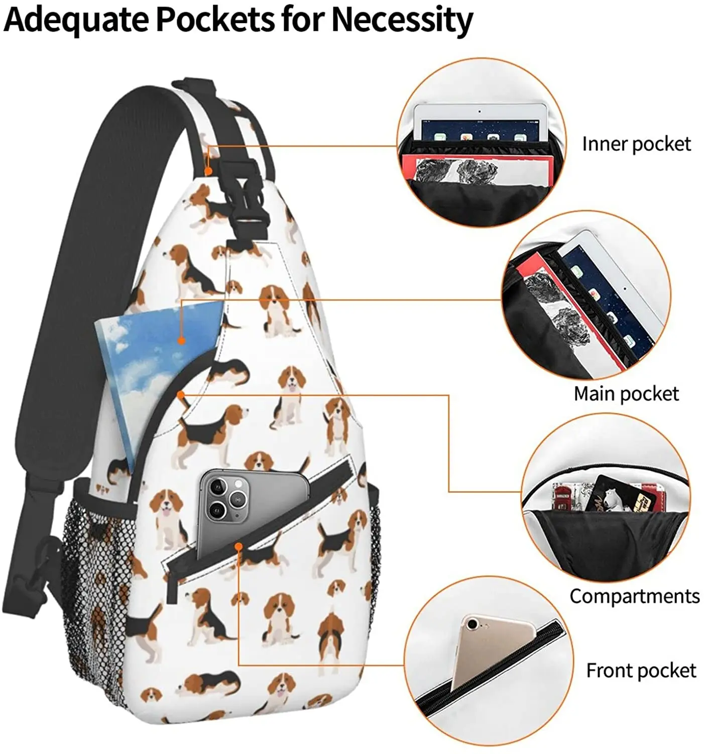 Beagle Puppy Dog Cute Hiking Daypack Crossbody Shoulder Backpack Sling Bag  Travel Chest Pack for Men Women