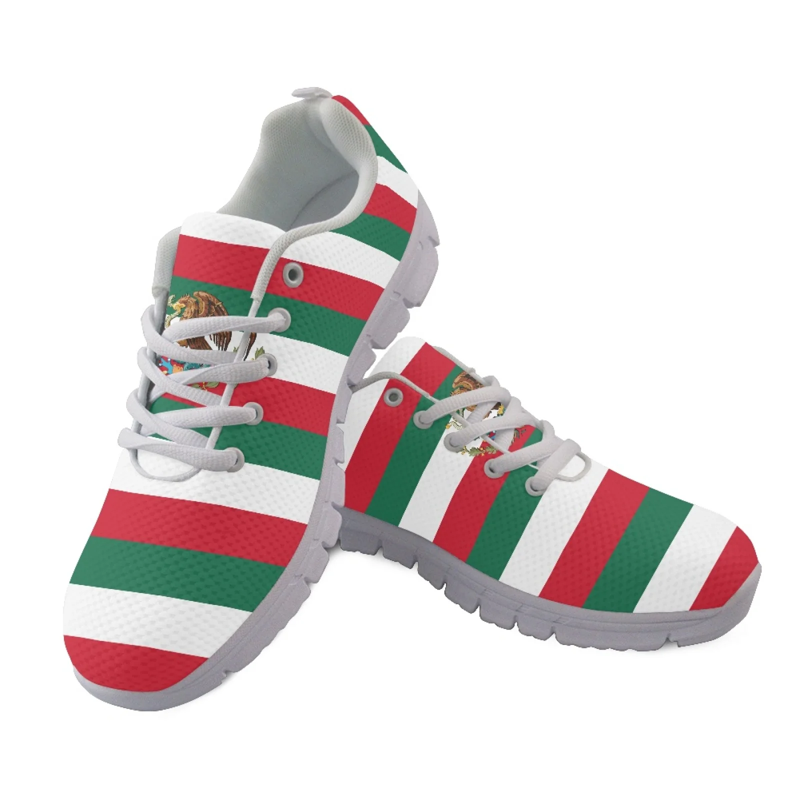 Coloranimal Mexico Flag Stripe Pattern Lace Up Running Shoes Women Tennis Shoes Running Sneakers for Womens Lady