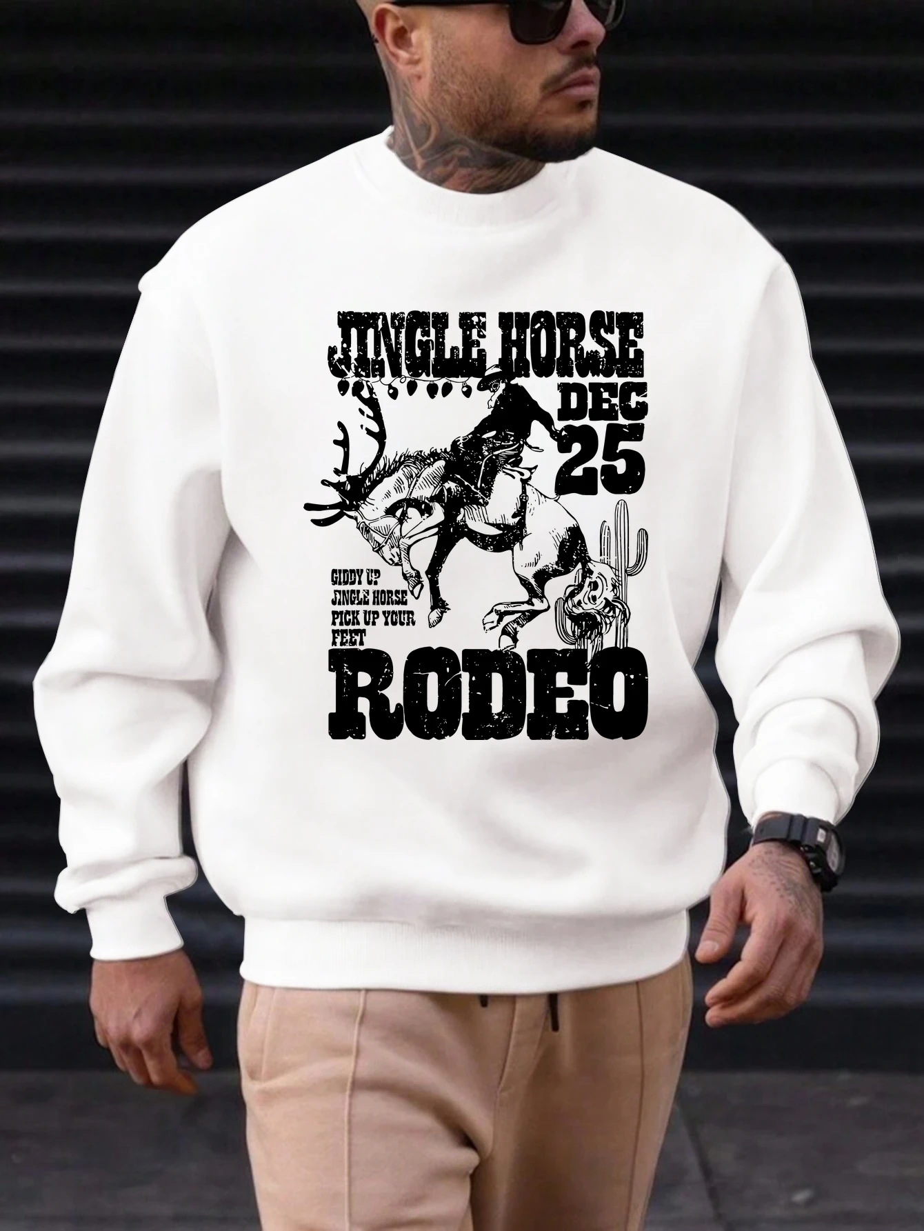 

2025 New Men's Cotton Sweatshirt Ride Elk Pattern Printing Round Neck Fashion Casual High Quality Daily Top Clothing