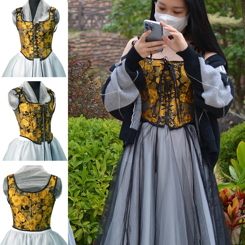 

Women's Y2K Sunflower Vintage Corset Bustier Overbust Waist Cincher Trim Cross Bodyshaper Crop Top Court Gown Sling Tank Tops