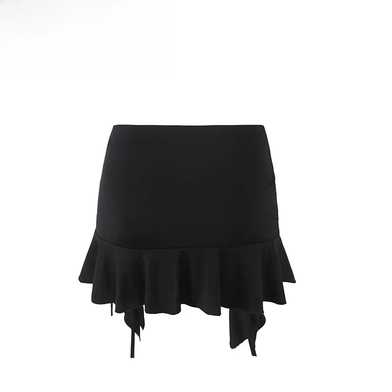 

ZBZA Spring New Women's Skirt with Ribbon Tie Asymmetrical f-length Inner Ele Sle High Waist ort Pure Color...
