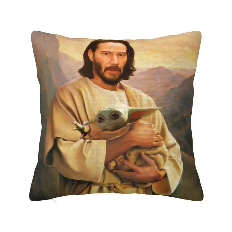 

Luxury Jesus Saint Keanu Reeves And Baby Cushion Cover 45x45cm Polyester Throw Pillow for Car Square Pillowcase Decoration