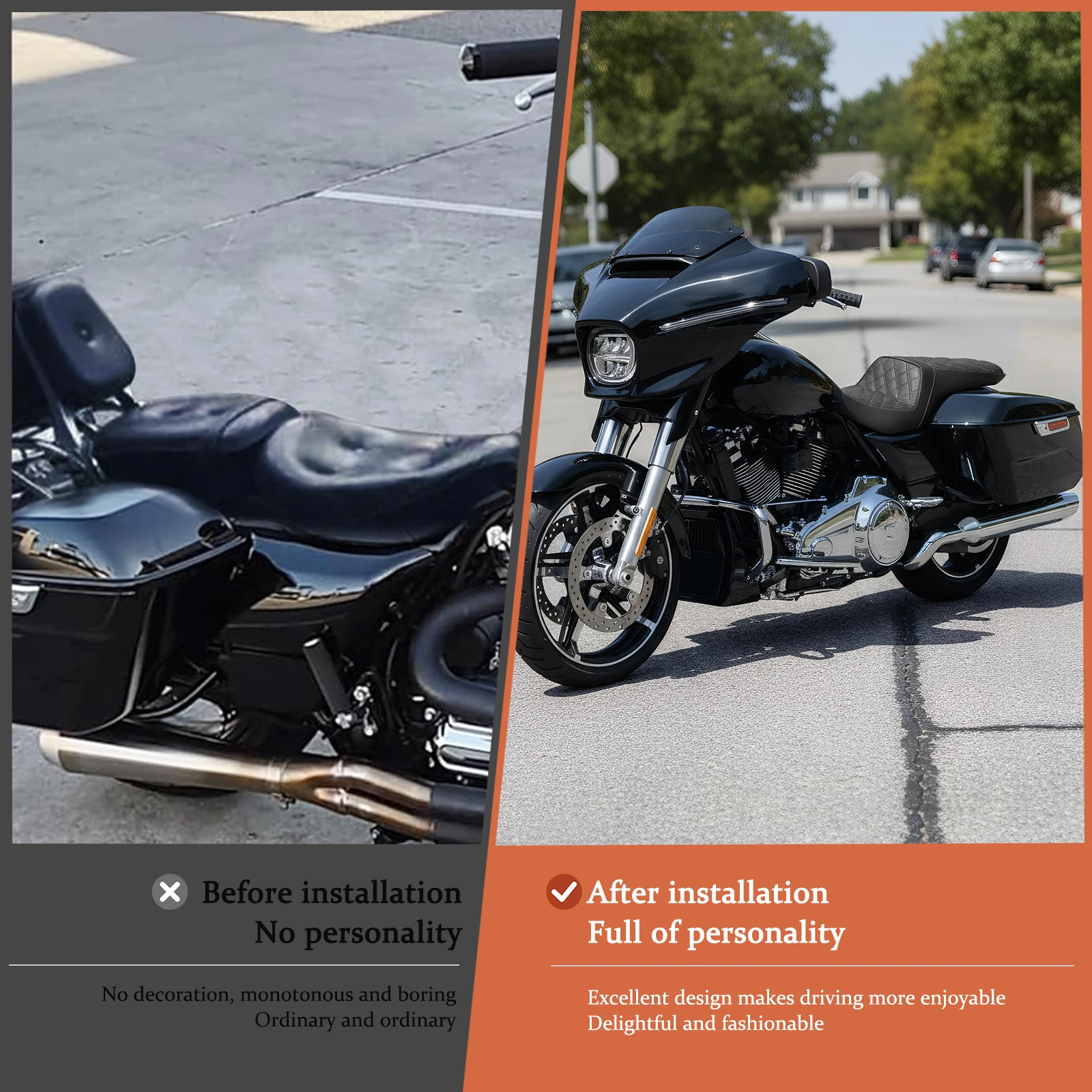 

Motorcycles Rider Passenger Seat Stepped Type with Diamond Pattern Stitching Fit for Harley Street Glide FLHX CVO Road Glide-ST