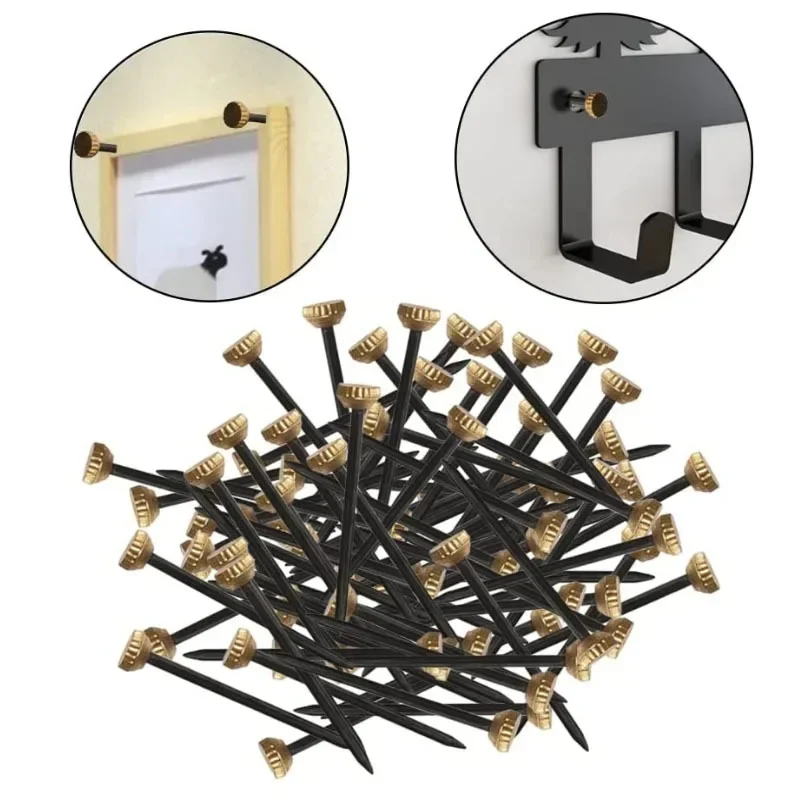 60PCS Boxs Gold Cap Black Steel Nails Set Round Head Screws for Photo Frame Picture Hanging Nail Household Screws for Wood Wall