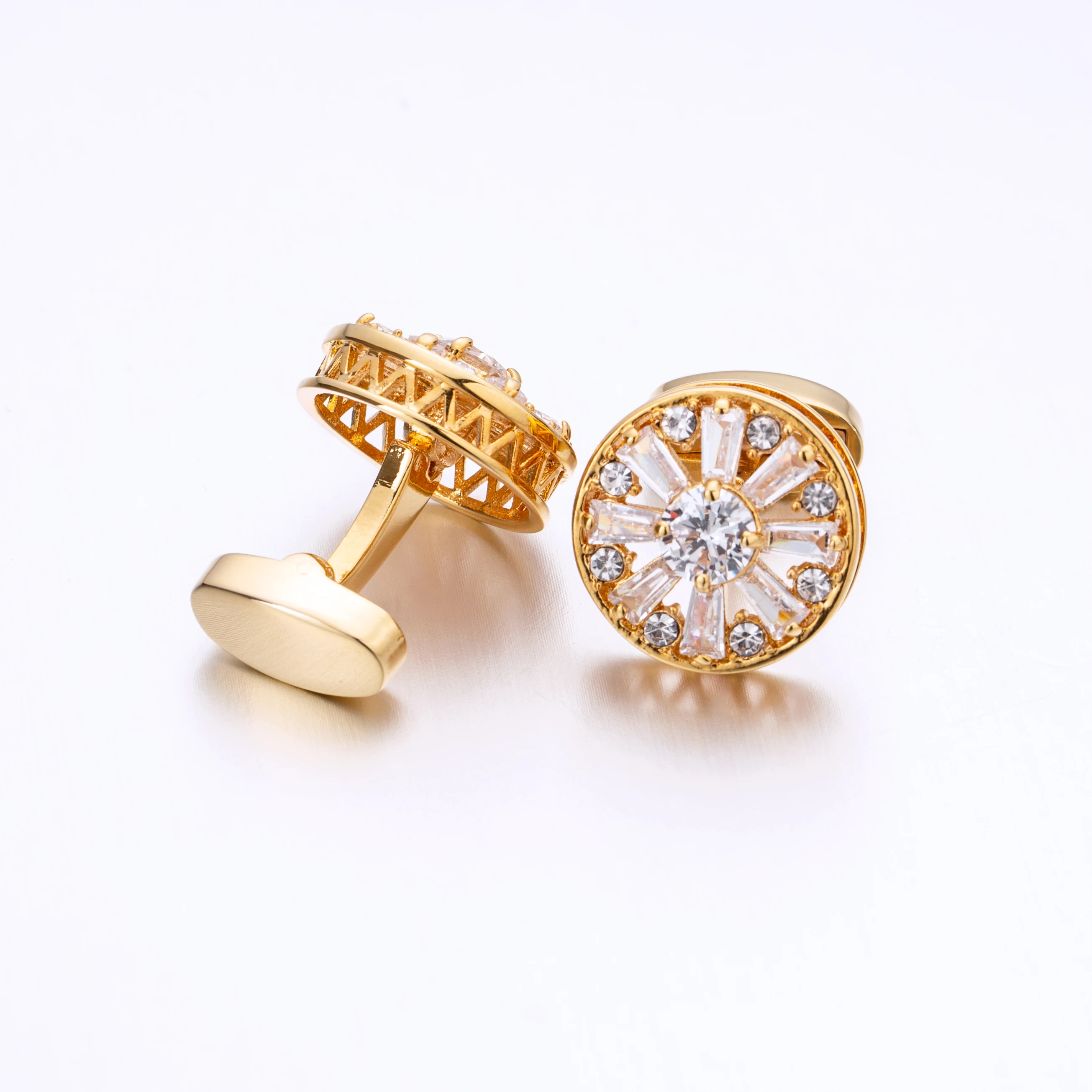 KFLK Brand High Quality for Mens Women Gold-color Round White Crystal Cufflinks Wedding Gift Button Guests female