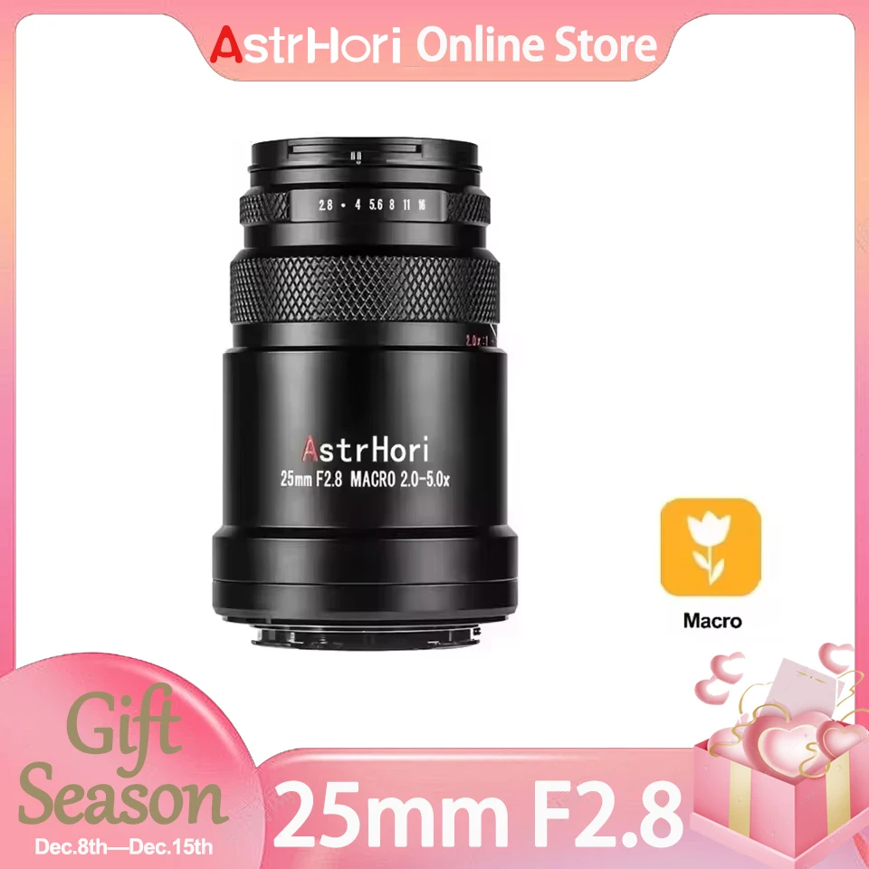 AstrHori 25mm F2.8 Macro 2X-5X Full Frame Manual Focus Lens for Insect Specimen Flower Shooting