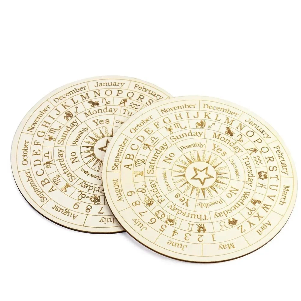 15cm Wooden Twelve Constellations Pendulum Plate Engraved Home Decoration Star Sun Moon Altar Message Coaster Wicca Tarot Plate