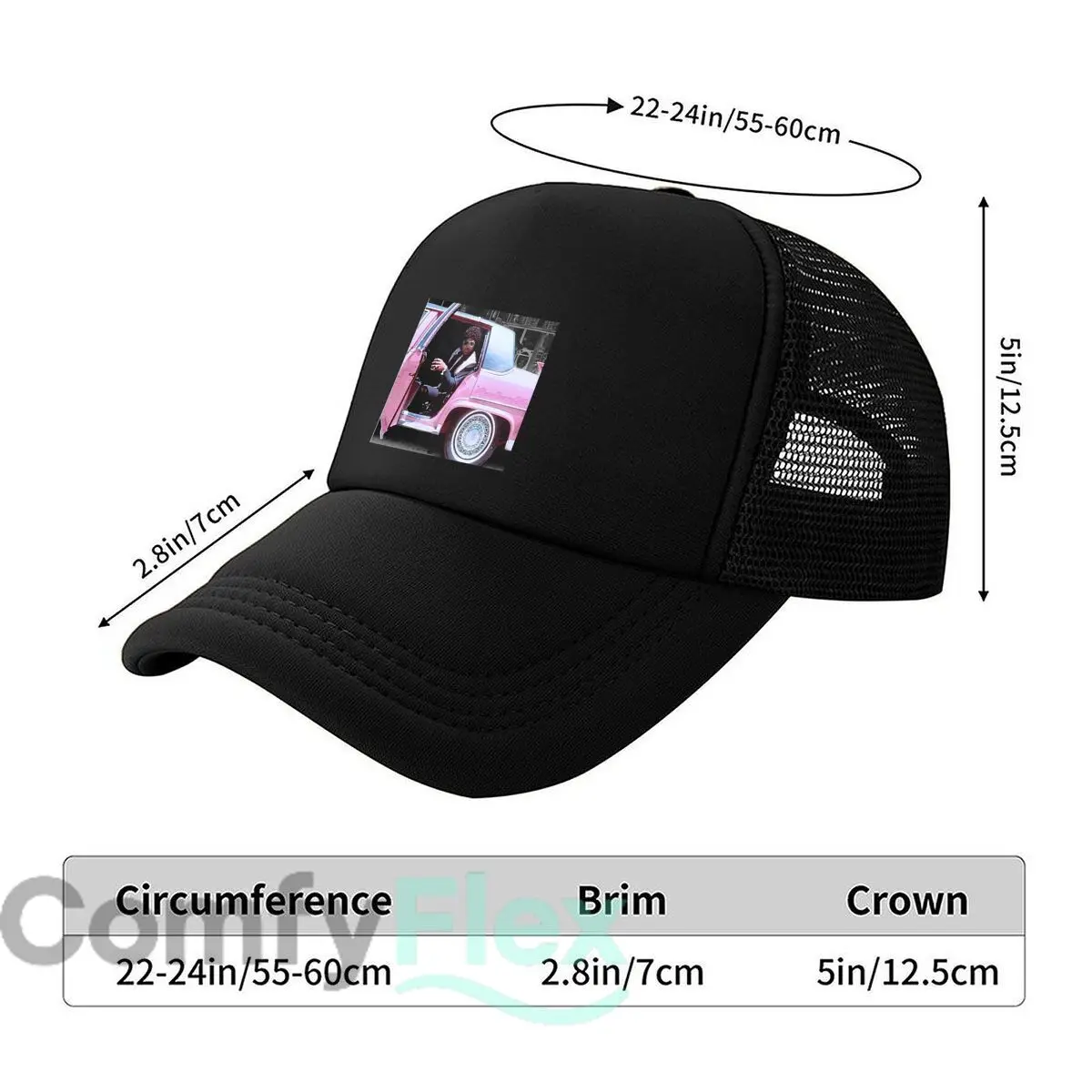 Pink Car Scene Graphic Graphic Fashion Mesh Baseball Cap Breathable Casual  Hats Outdoor Snapback Cap