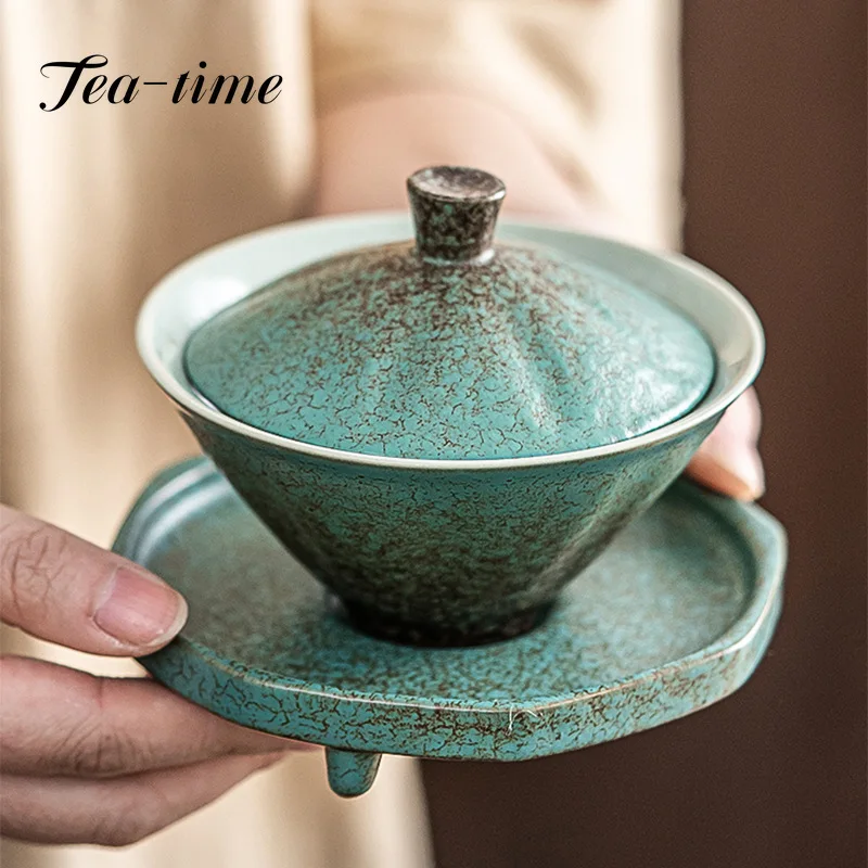 Chinese Kiln Fambe Ceramic Gaiwan Office Teacup Tea Maker Tea Tureen Tea Bowl Handmade Kallaite Teaware Accessories Drinkware