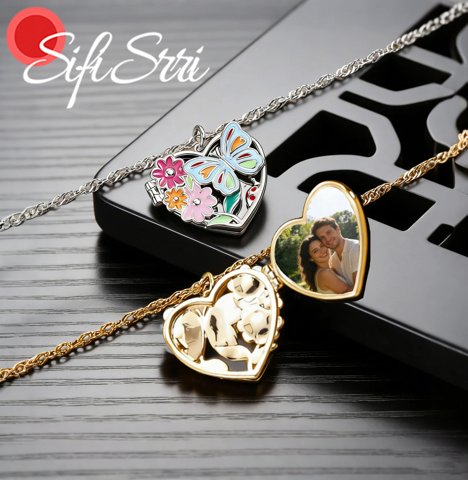 

Ожерелье-фотоальбом Sifisrri с индивидуальным дизайном для женщин, красочное, с бабочками, из медного сплава, колье-чокер, персонализированный подарок на день рождения