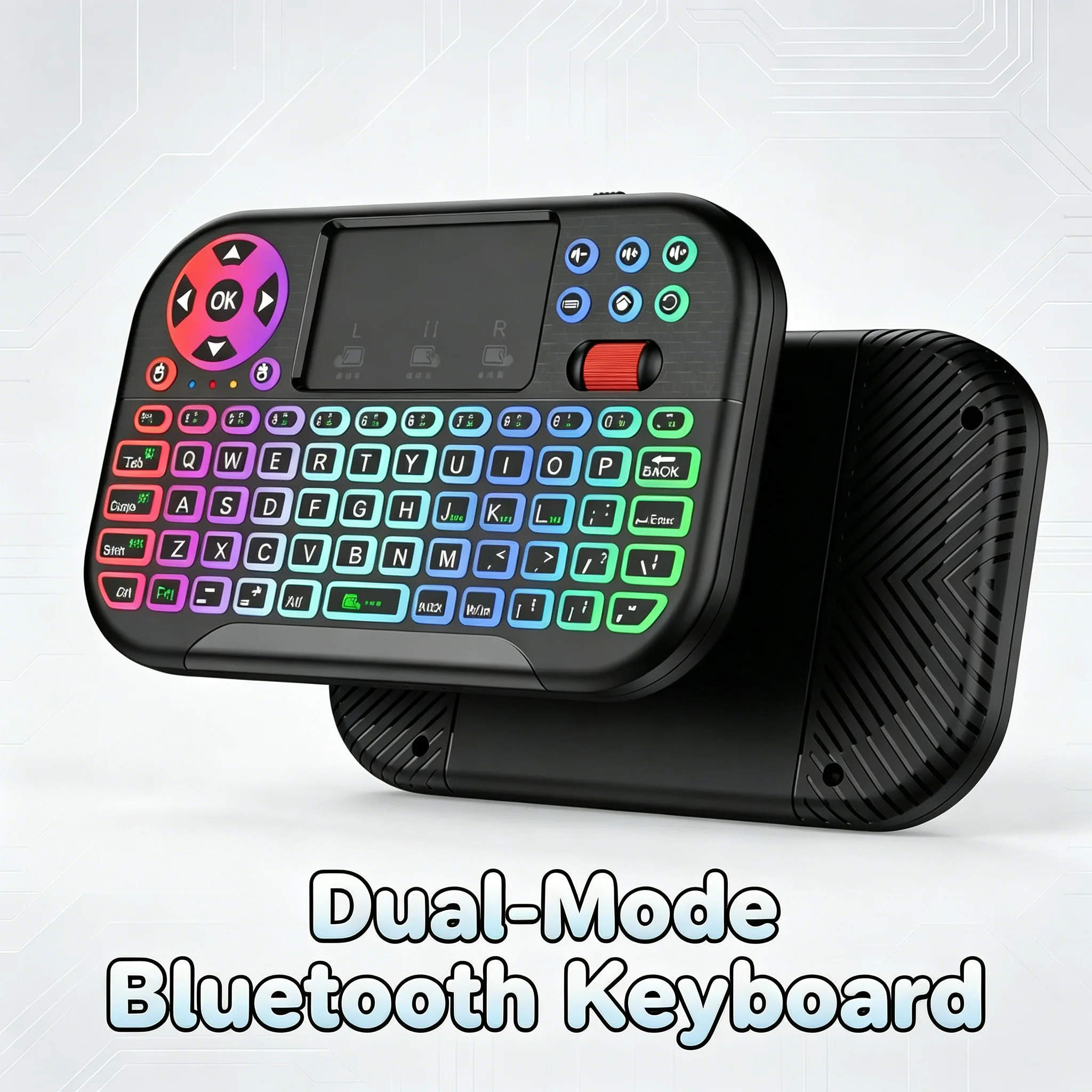 

Mini Dual Mode Keyboard 2.4G+Bluetooth Wireless Keypad 7-Color Backlight Built-in Touchpad Mouse Wheel, Universal For PC Laptop