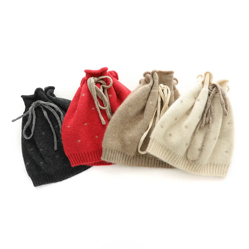 

Autumn Winter 100% Cashmere Hat For Women Fashion drawstring design 4 colors to choose from the warm Pure Cashmere Hat