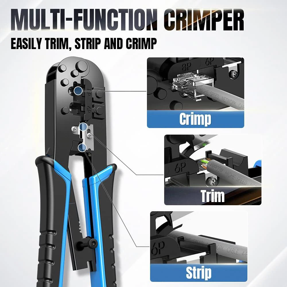 Crimpadora RJ45 RJ11 RJ45, herramienta de prensado, Cable LAN de red Ethernet, cortador, alicate pelador para 6P 8P RJ11 RJ12 RJ45