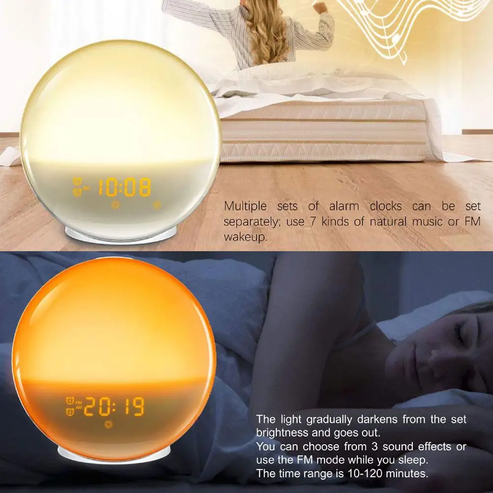 

Simulated Sunrise Wake Up Light LED Electronic Alarm Light Up Bedside Clock Wake Colorful Children Light Atmosphere Light M9B1