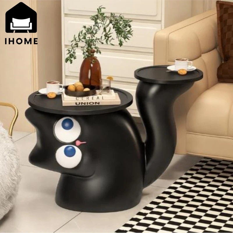 IHOME Crooked Cat Tray With Cute Living Room Cabinets Creative Decoration Black Simple Modern Small Coffee Table Side Table 2024