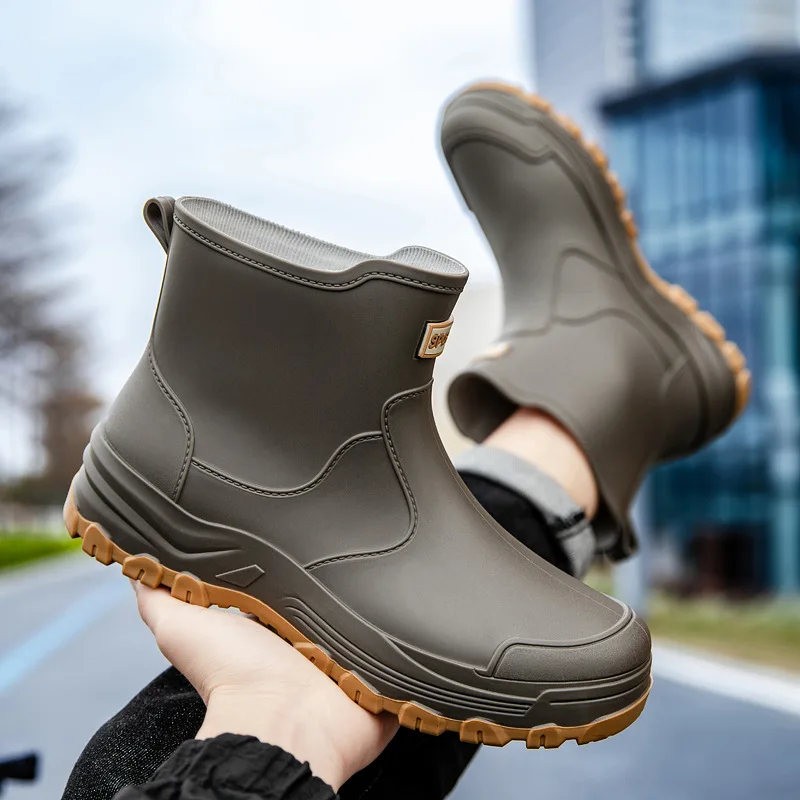 Rain Boots for Men Waterproof and Non-slip Boots Men's Work Soft-soled Rubber Shoes Adult Fashionable and Versatile Water Shoes