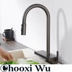 Stainless steel kitchen faucet digital display large single slot waterfall rain shower multifunctional kitchen faucet