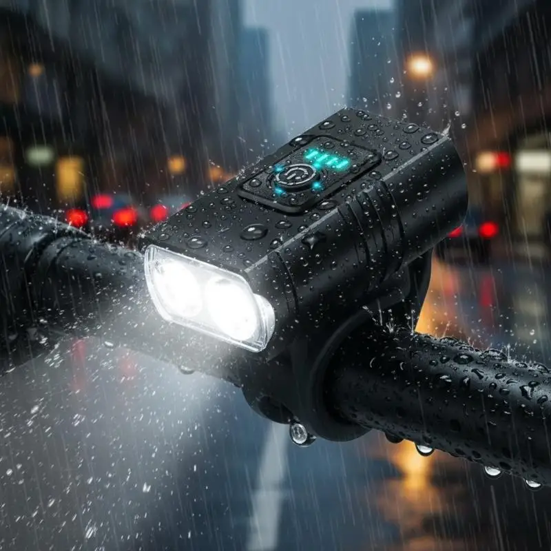 1 Set Rechargeable Bicycle Flashlight Bike Light Front LED Power Display Cycling Headlight Taillight For Cycling Riding Safety