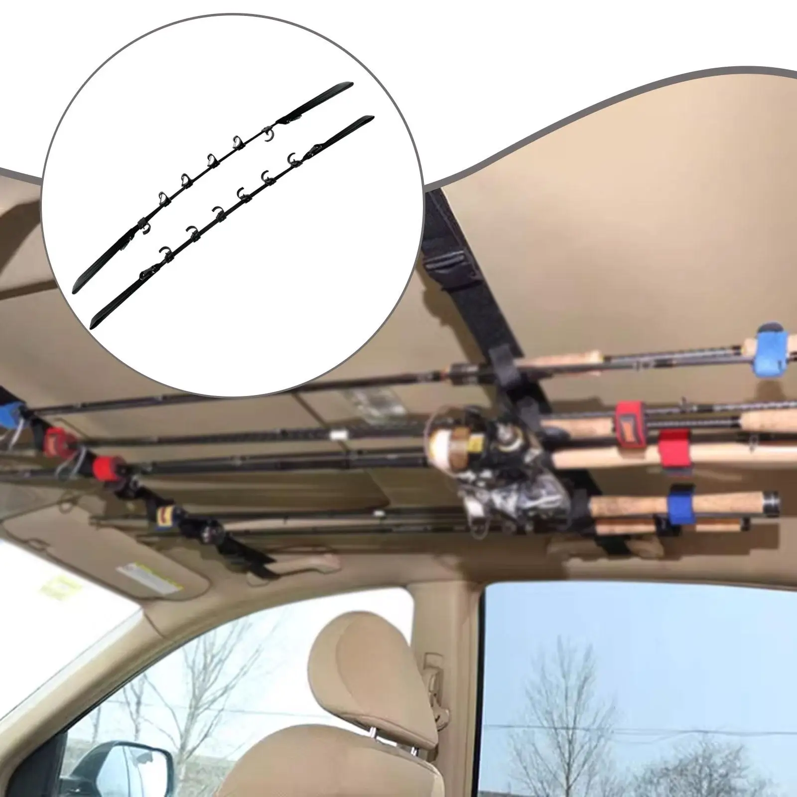 車用釣り竿ホルダー-6スロット-ヘビーデューティー調整可能ルーフラックオーガナイザー-ポータブル釣り具スタンド-複数の釣り竿用
