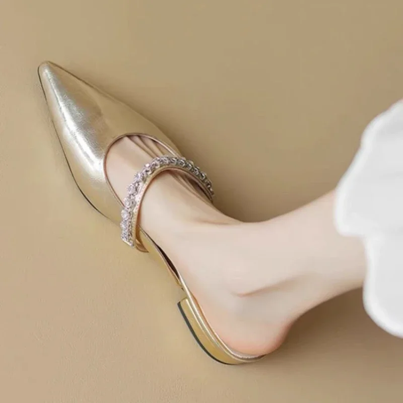 2024 New Women\'s Summer Slim Heel Pointed High Heel Rhinestone Slippers Women Heels Luxury Women\'s Shoes