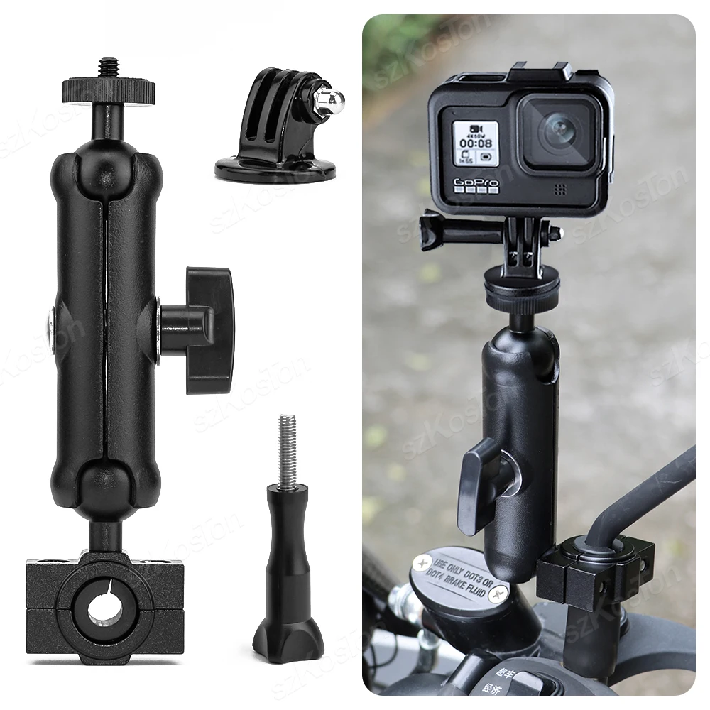 Motorcycle Bicycle Double Clip Bracket For Insta360 X3 X4 GoPro 13 12 11 10 DJI SJCAM Selfie Stick Monopod Mount Handlebar Stand