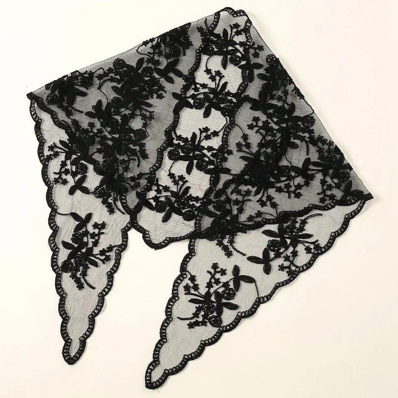 Nylon Embroidered Lace Triangle Scarf Prayer Veil Church Hijab 2024 Women Soft New Fashion Elegant Scarf Shawl 140*35cm